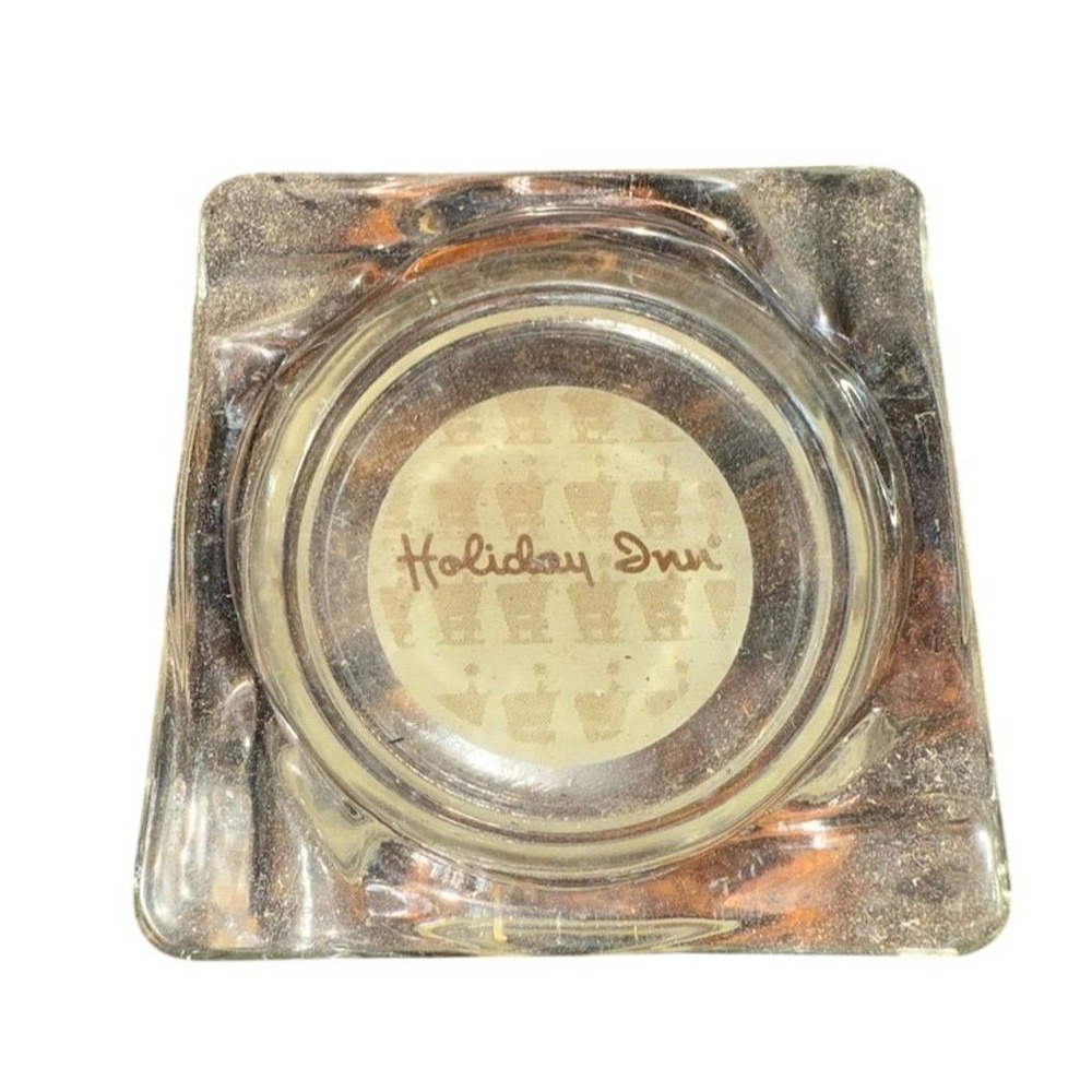 Vintage Holiday Inn Glass Ashtray Retro Hotel Memorabilia Square 1980s‎